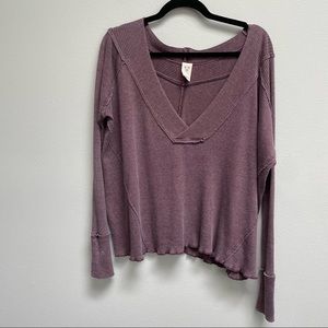 We the free thermal top shirt waffle knit v neck oversized  burnout swing xs